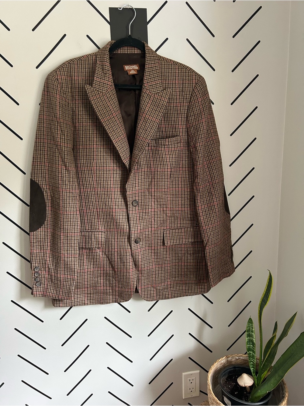 NWOT MICHEAL KORS wool leather elbow classic suit jacket sports coat plaid